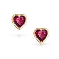 10k Solid Y.Gold 4mm-6mm Heart CZ Stud Earrings + Safety Screw Back + Free Box