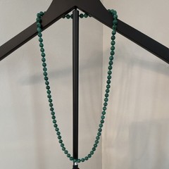 Green Stone Malachite Beaded Necklace Round Ball Chain Strand 30 inch.
