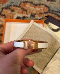 Hermès Clic H Enamel Hinged Bangle Bracelet White, Rose Gold Plated
