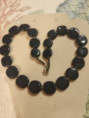 Navy Blue Chunky Multi Disc Bead Link Ceramic Necklace