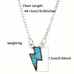 Turquoise Lightning Bolt Pendant Necklace – 19″ Oval Link Chain, Silver Tone