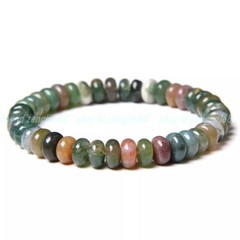 4x6mm Indian Multi-Color Agate Rondelle Gemstone Beads Elastic Bracelet 7-9”