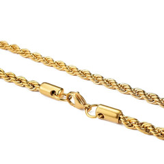 Gold Plated Stainless Steel Rope Chain Necklace 4mm Unisex Men Women