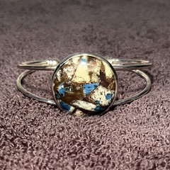 Jasper copper cabochon – 25 mm round cuff bracelet – silver tone cut