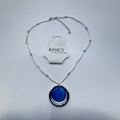 Croft & Barrow Basics Silver Tone Blue Bead Circle Pendant Necklace 15 Inch