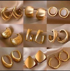 Gold Minimalist Hoops Trendy Earrings Lot 9Pairs Fashionable Studs Everyday Use
