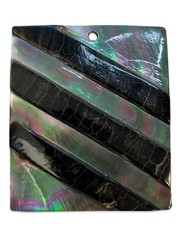 Large Abalone Shell Pendant with Black Strip Geometric Overlay