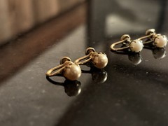 12k Gold Filled Signed Screw Back Stud Earrings, Set of 2 Pairs Simulated Pearl