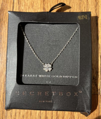 4 Leaf Clover Necklace Tiny Secret Box Gift 24K WHITE GOLD DIPPED CZ