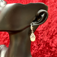 Givenchy Silver Tone Crystal & Imitation Pearl Small Drop Earrings NWT $48