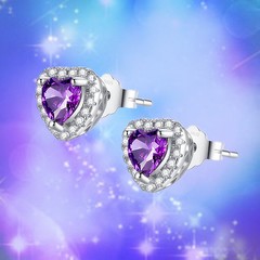 Sterling Silver 1.0 cttw Simulated Amethyst Heart Shaped Stud Earrings