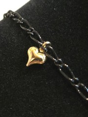 Betsey Johnson Gold & Black Tone Heart & Crown Necklace With Rhinestones 34″