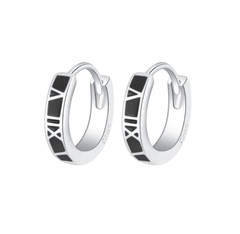 925 Sterling Silver Plated Small Roman Numbers Huggie Earrings 14mm Women Men J3