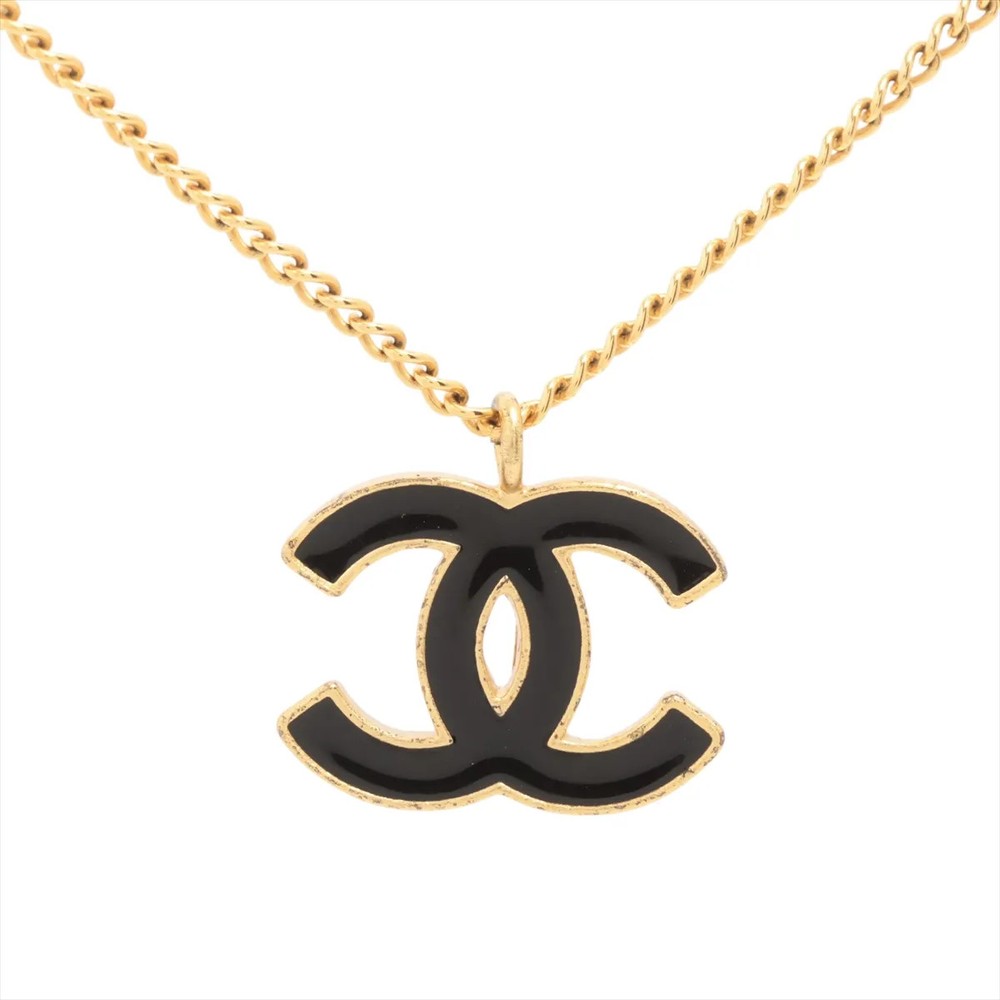 Chanel Coco Mark 02A Necklace GP gold×black