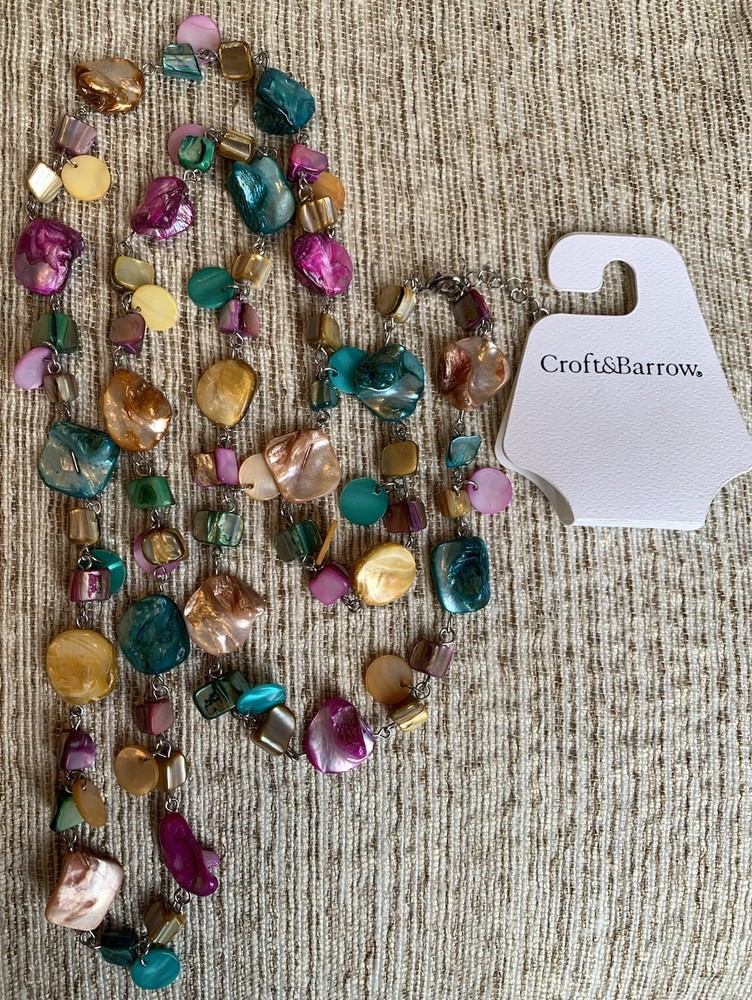 NWT Croft & Barrow Multi Color Sparkly SHELL Extra Long Statement Necklace $36
