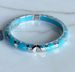 ANGELIQUE DE PARIS STERLING SILVER THIN BAMBOO RESIN BRACELET TURQUOISE NEW TAGS