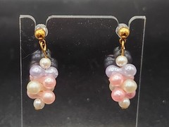 #0013 – Vintage Pastel Faux Pearl Cluster Dangle Earrings Pink Lavender White…