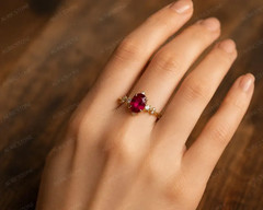 Lab Created Red Ruby Ring, Base Metal: Brass Finish: Gold Plated