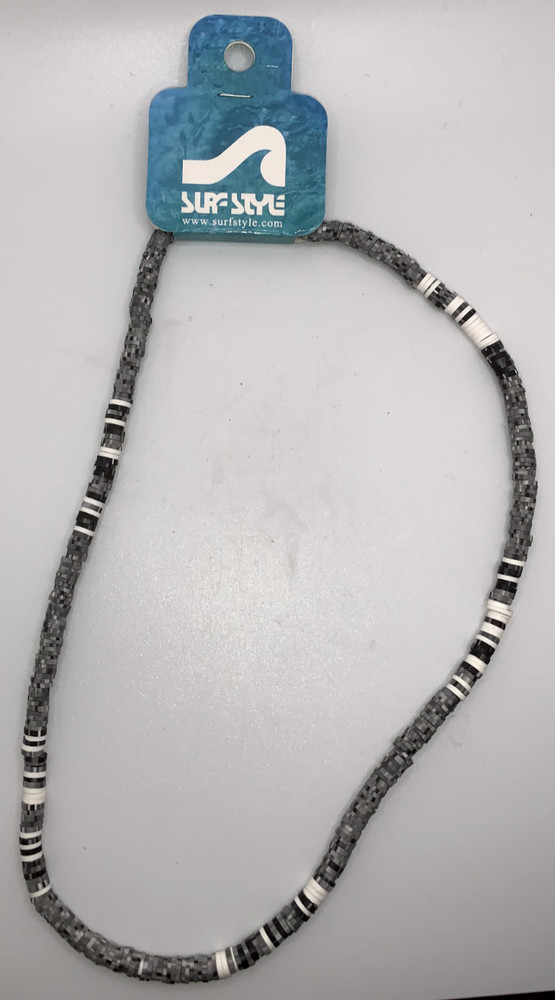 Surf Style Necklace White/Gray/Black Beads Adjustable 18″+2.7″ 136240 BOGO!