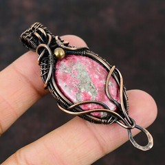 Thulite Gemstone Handmade Jewelry Copper Wire Wrapped Pendant For Girls 2.91″