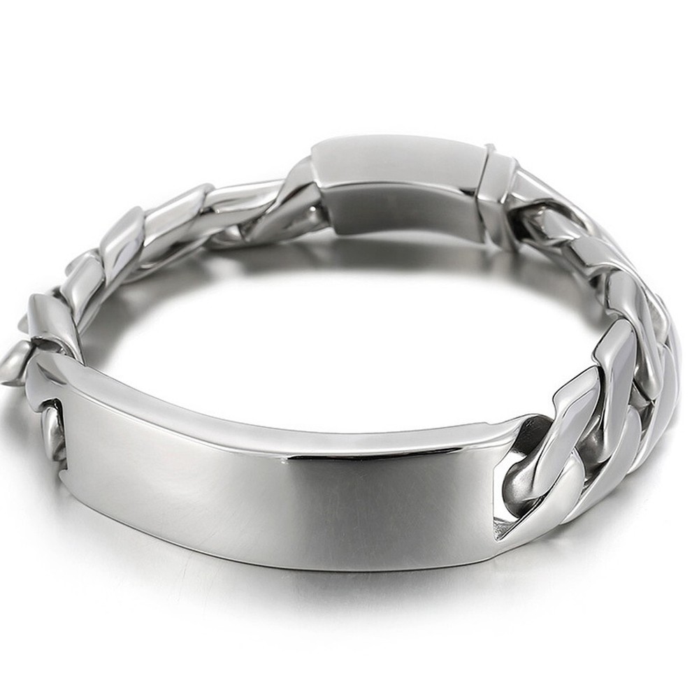 Heavy Polished 17mm Men’s Stainless Steel ID Curb Large Chain Bracelet Bangle