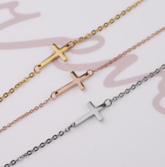 8-10″ Rose Gold Silver Gold Stainless Steel Cross Anklet Foot Chain Women PE49
