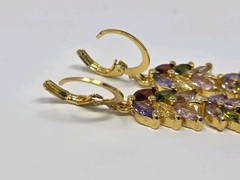 Multicolor Marquise CZ Leaf Dangle Drop Earrings Gold Tone Sparkly 1.5 Inches