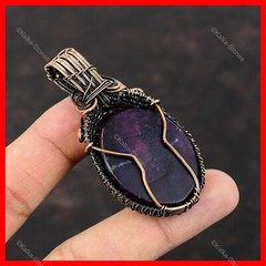 Pink & Purple Fire Labradorite Gemstone Wire Wrapped Handcrafted Pendant Copper
