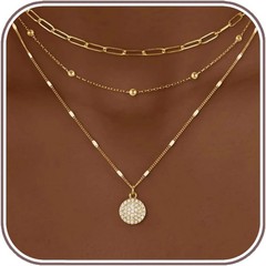 Layered Gold Necklace Stack for Women, 18K Gold Plated Stainless Steel Hypoaller