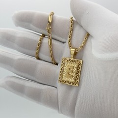 Gold Square Initial Necklace, 3mm Rope Chain, 14k Heavy Plated