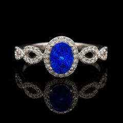 Australian Doublet Fire Opal Ring, 925 Sterling Silver Halo Promise Ring