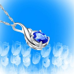 Women 925 Sterling Silver Pendant Necklace Simulated Sapphire Gifts for Her Girl