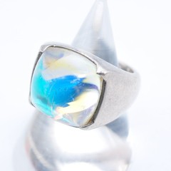 Baccarat Galet Ring Blue Clear Crystal Sterling Silver 925 Band 11773