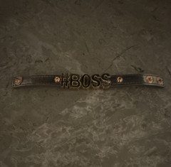 Gold Tone Metal Band Ring Adjustable #BOSS Letter Word Theme