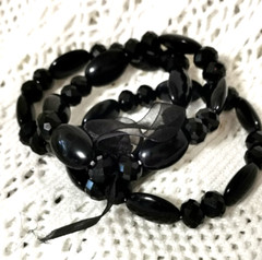 THREE BRACELETS VICTORIAN REVIVAL GOTHIC BLACK GLASS BEADED -STEAMPUNK NEO GOTH
