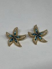 Starfish EARRINGS Gold Post Rhinestones Coastal Sea Life Jewelry Surgical NEW