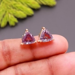 Alexandrite Trillion Stud Earrings Rose Gold Fill Solid Silver Handmade Jewelry