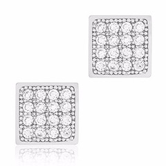 18k White Gold Plated Cubic Zirconia Unisex Square Stud Earrings by ORROUS & CO