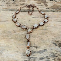 Rainbow Moonstone Rough Copper Electroformed Chain Adjustable Necklace 18.0″