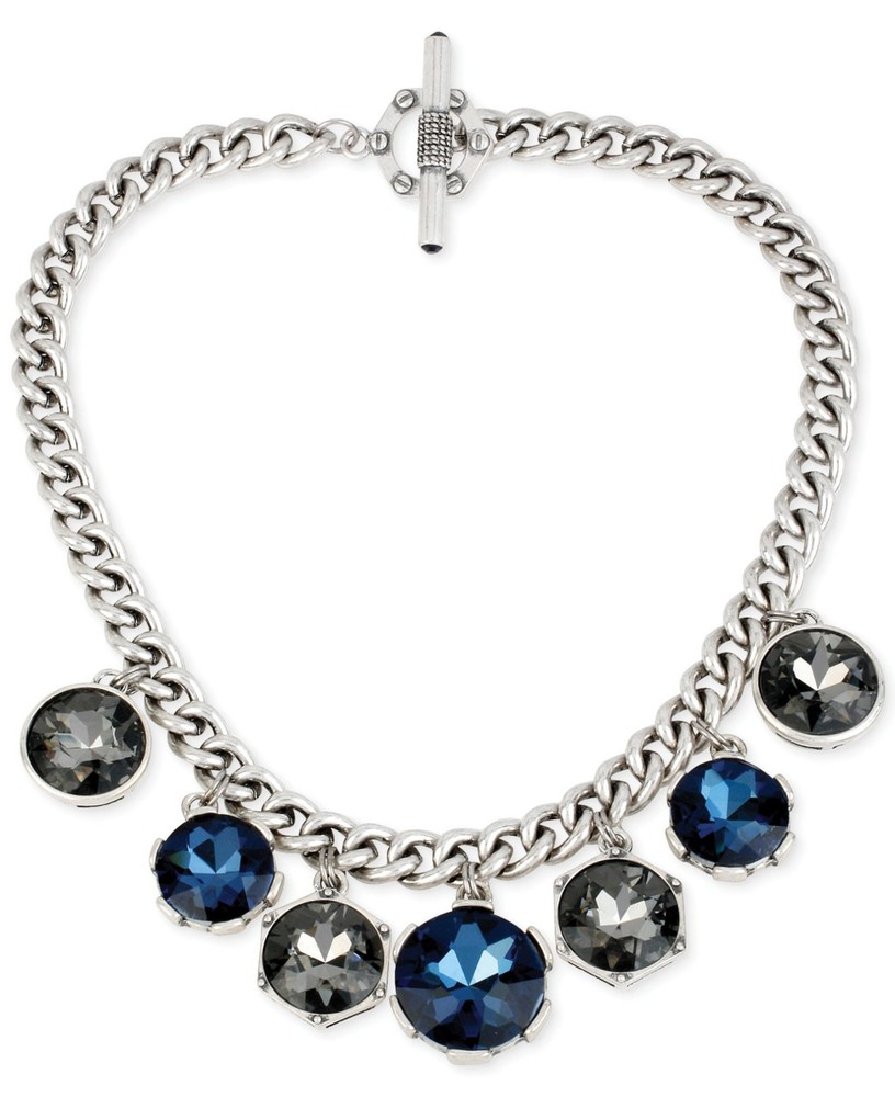 Kenneth Cole New York Silver-Tone Blue Drop Chain Necklace Midnight Sky $85 NWT