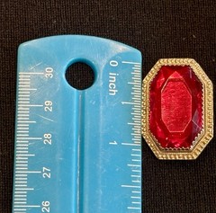 Vintage Art Deco Revival Ruby Red Faceted Glass Brooch Gold Tone Octagon Pin