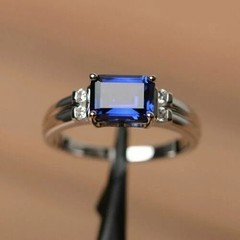1.75Ct Emerald Cut Blue Sapphire Engagement Band Ring 14k White Gold Plated