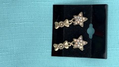 Silver Tone Star Dangle Drop Earrings Clear Crystal Rhinestone Celestial