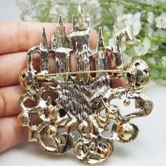Woman’s Vintage Blue Castle Palace Pendant Brooch Pin Crystal Rhinestone Gifts