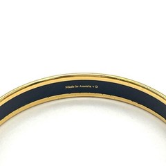 HERMES Emaillé Enamel Cuff Bangle Navy Blue Gold 19.5cm Round Metal Auth