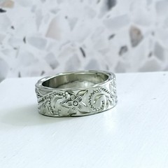 925 Sterling Silver Engraved Floral Scroll Band Ring No Stone Size 7