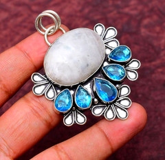 Rainbow Moonstone Gemstone 925 sterling silver Handmade Pendant 2.16″