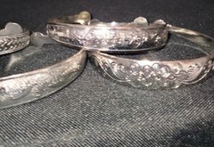 LOT of 5 Silver Tone Etched Engraved Metal Cuff/Bangle Bracelet