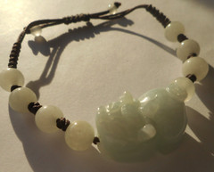 Carved Jade Foo Dog Bead Corded Bracelet Adjustable Up to 10″