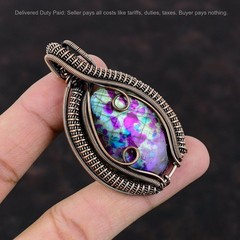 Halloween Deal Natural Multi Fire Labradorite Copper Wire Wrapped Wife Pendant